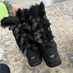 UGG Women's Black Furry Bow Boots